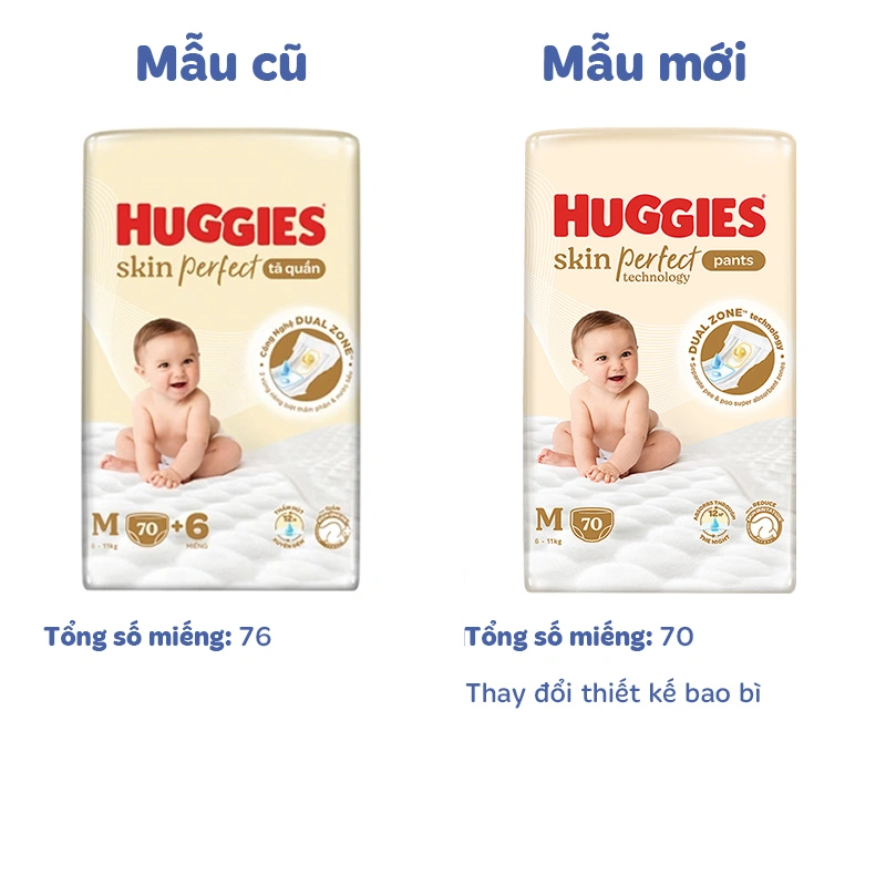 Combo 4 tã quần Huggies Skin Perfect size M 70 miếng/bịch (6 - 11 kg) - Giao bao bì cộng miếng ngẫu nhiên 2