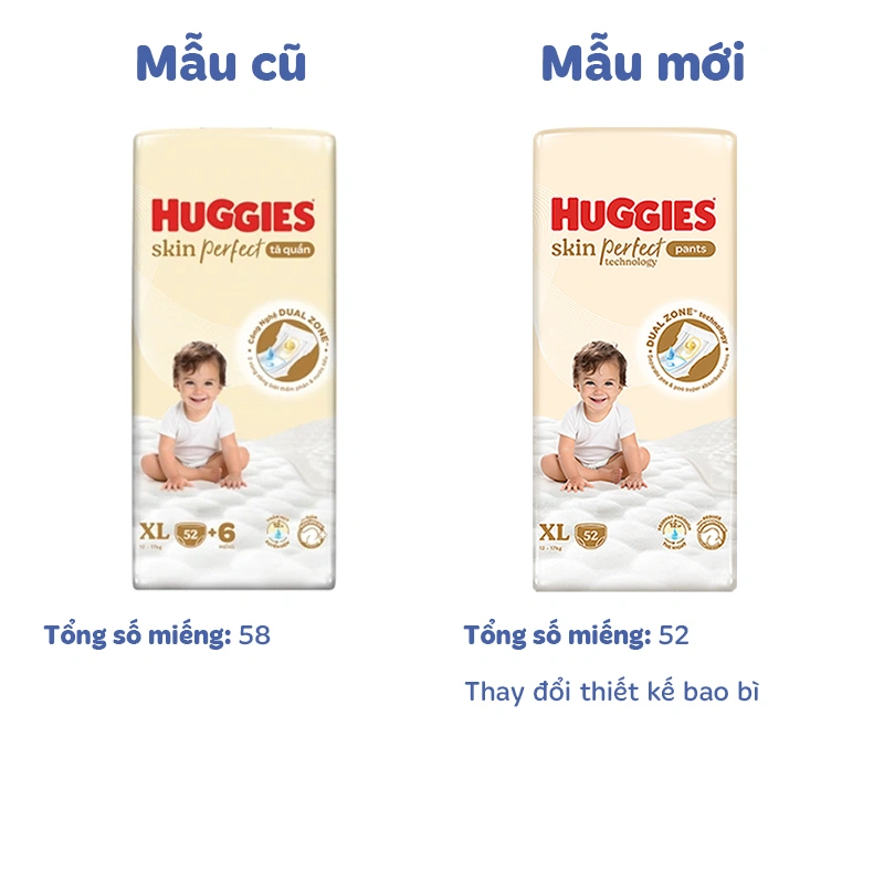 Combo 4 tã quần Huggies Skin Perfect size XL 52 miếng (12 - 17 kg) - Giao bao bì cộng miếng ngẫu nhiên 2