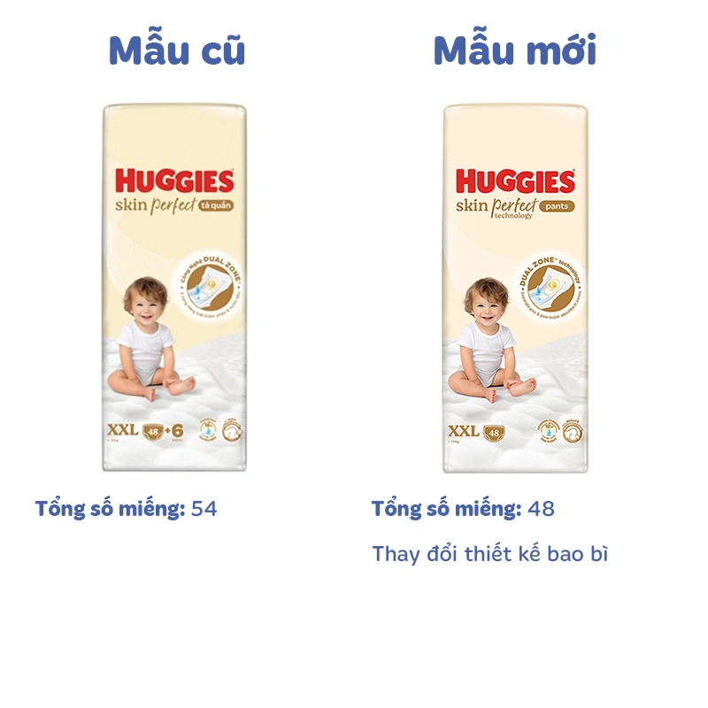 Combo 4 tã quần Huggies Skin Perfect size XXL 48 miếng (Trên 15 kg) - Giao bao bì cộng miếng ngẫu nhiên 2