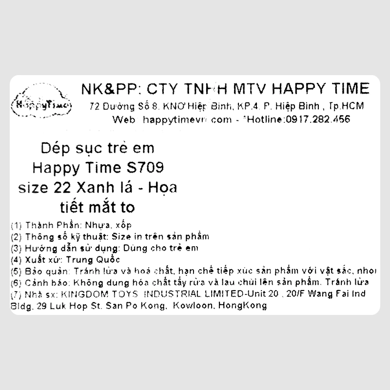 Dép sục cho bé HappyTime S709 màu xanh lá 10
