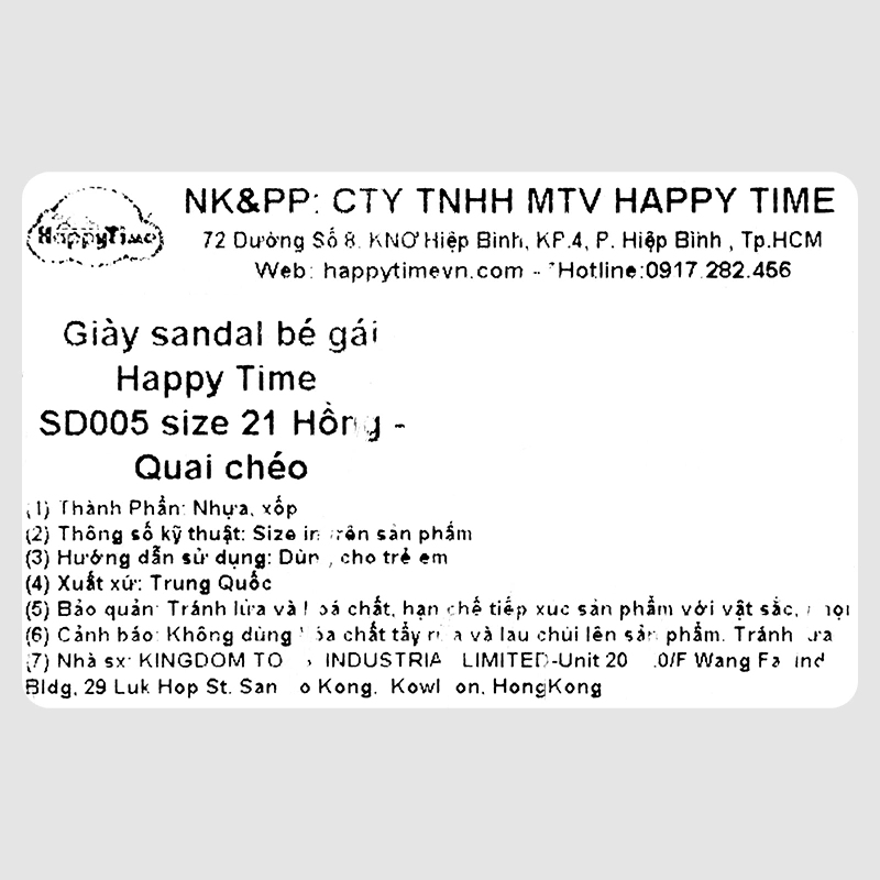 Giày sandal cho bé gái HappyTime SD005 màu hồng 10