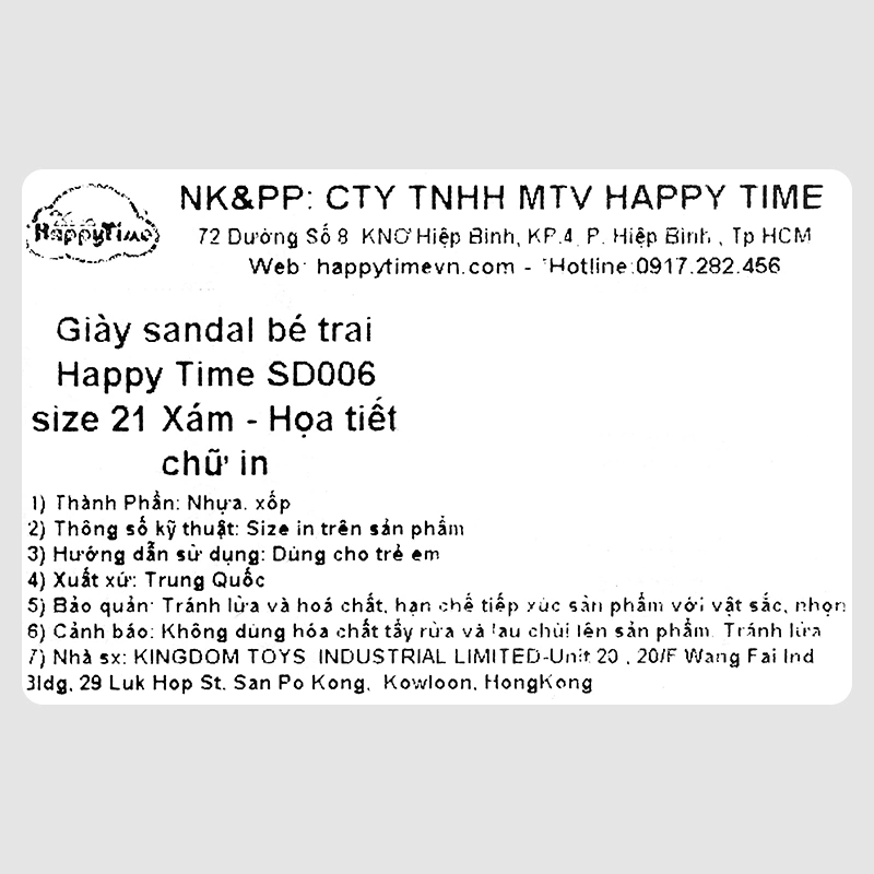 Giày sandal cho bé HappyTime SD006 màu xám 10