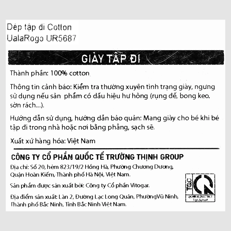 Giày tập đi cho bé Cotton UalaRogo UR5687 màu xanh dương 19