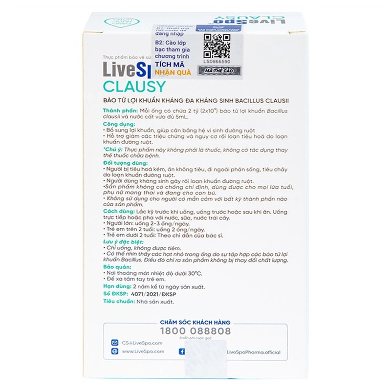 Thực phẩm bảo vệ sức khỏe Livespo Clausy hỗ trợ cải thiện hệ vi sinh đường ruột, 20 ống dạng uống 8