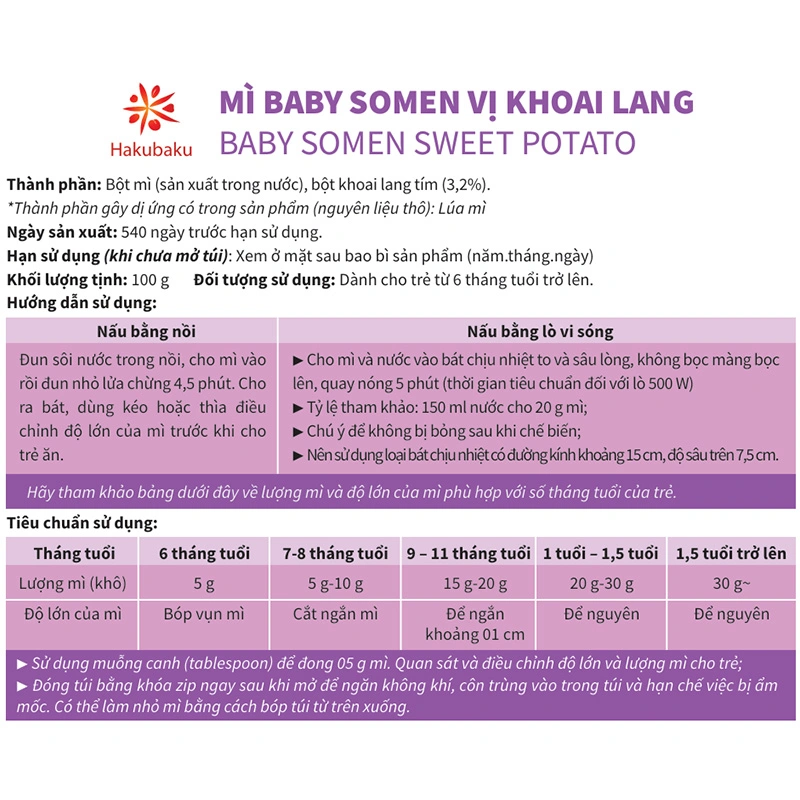 Mì somen ăn dặm mix rau củ Hakubaku 100g (từ 6 tháng) 10