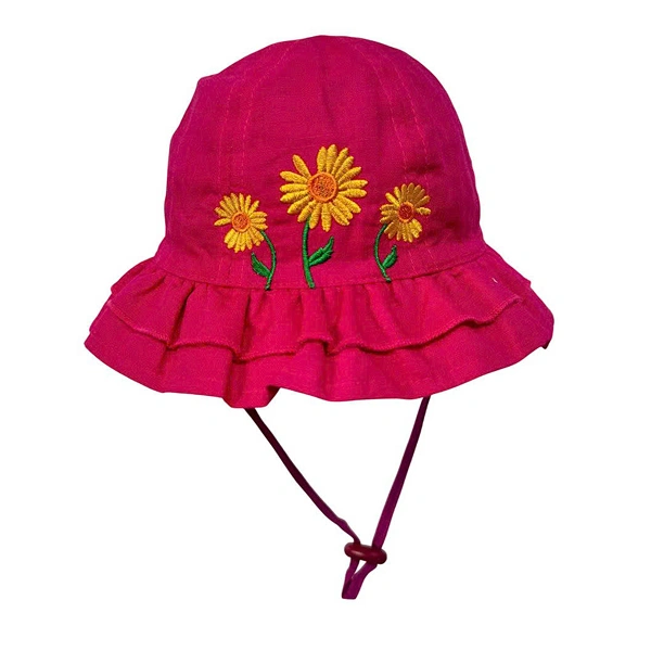 Nón vành cho bé Duy Ngọc vành nhún hoa hướng dương màu hồng đậm 1