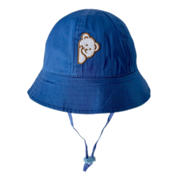 Nón vành Duy Ngọc thêu gấu màu xanh dương đậm