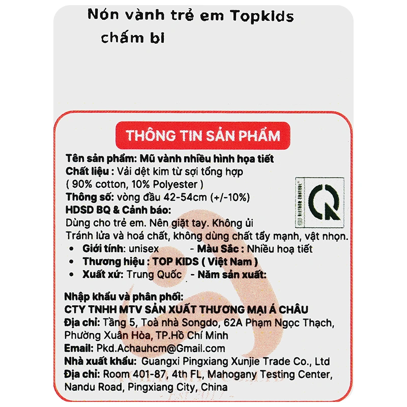 Nón vành cho bé TOP KIDS chấm bi màu xanh dương 15