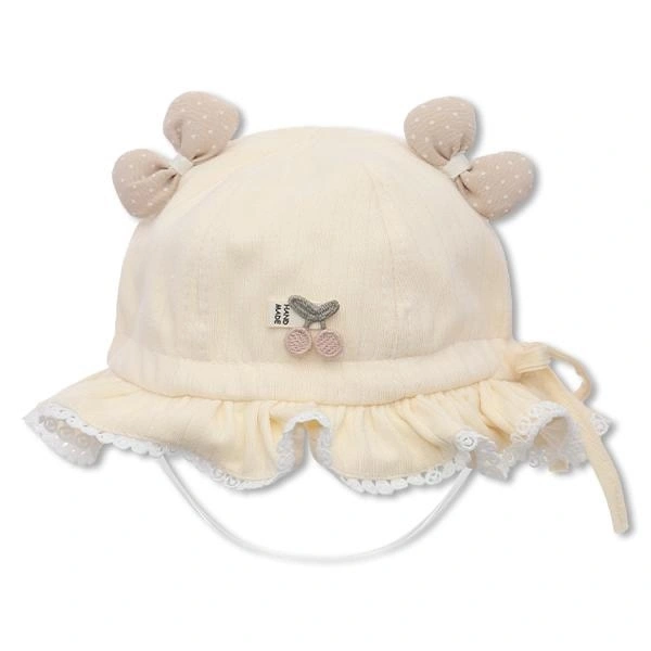 Nón vành TOP KIDS ren hoa màu vàng kem