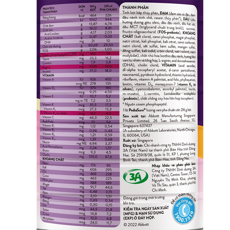 Combo 2 hộp sữa bột Abbott PediaSure BA hương vani 1.6 kg (1 - 10 tuổi) 14