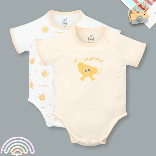 Set 2 bodysuit bé gái La Pomme sợi tre trắng cam