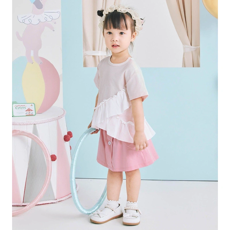 Set váy bé gái La Pomme phối bèo cách điệu màu hồng 2