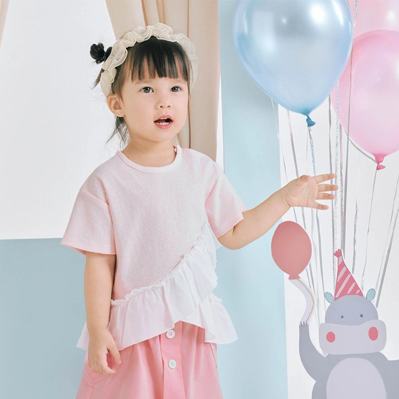 Set váy bé gái La Pomme phối bèo cách điệu màu hồng 3