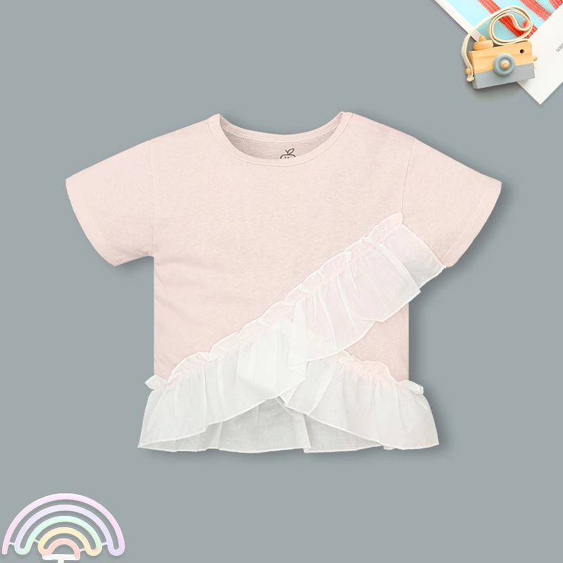 Set váy bé gái La Pomme phối bèo cách điệu màu hồng 3