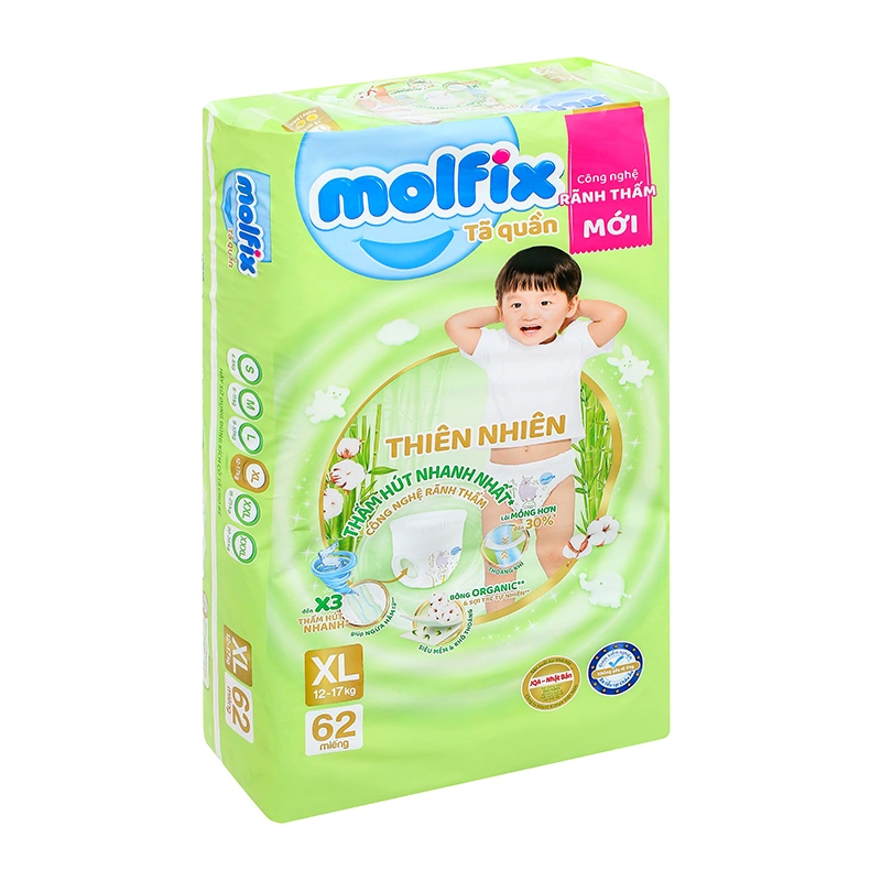 Combo 3 tã quần Molfix thiên nhiên size XL 62 miếng/bịch (12 - 17 kg) 4