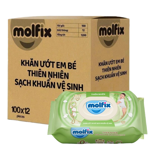 Thùng 12 khăn ướt Molfix sạch khuẩn vệ sinh