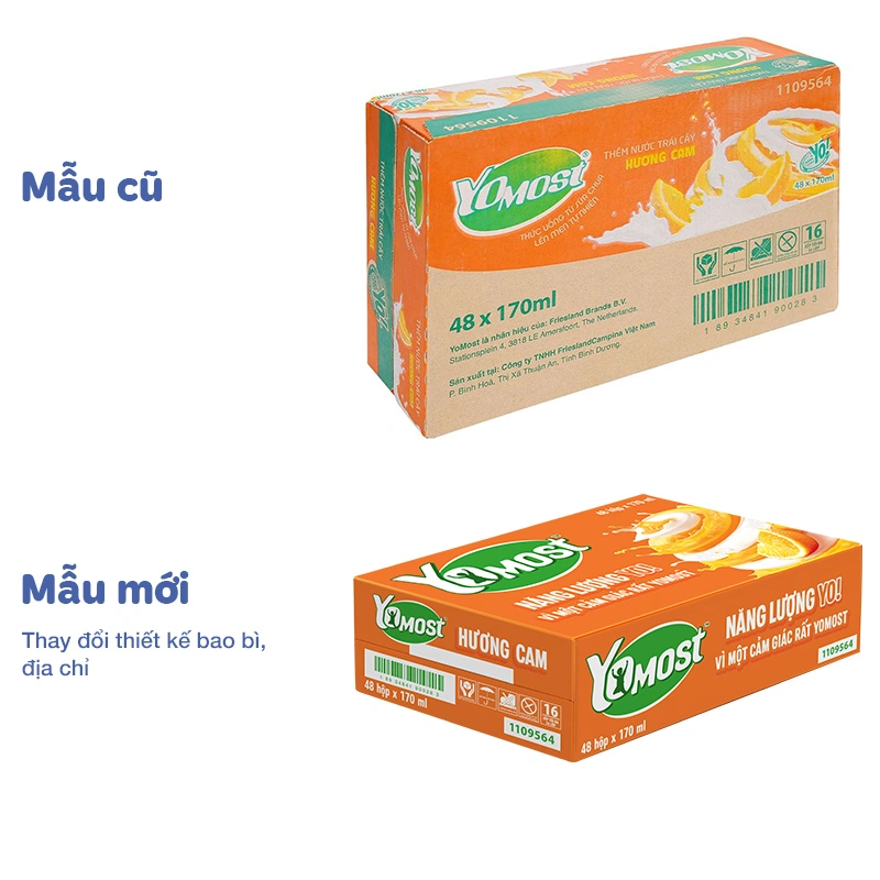Lốc 4 hộp sữa chua uống tiệt trùng Yomost vị cam 170 ml (từ 2 tuổi) - Giao bao bì ngẫu nhiên 7