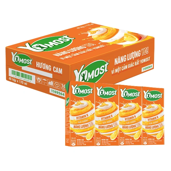 Thùng 48 hộp sữa chua uống tiệt trùng Yomost vị cam 170 ml (từ 2 tuổi) - Giao bao bì ngẫu nhiên 1