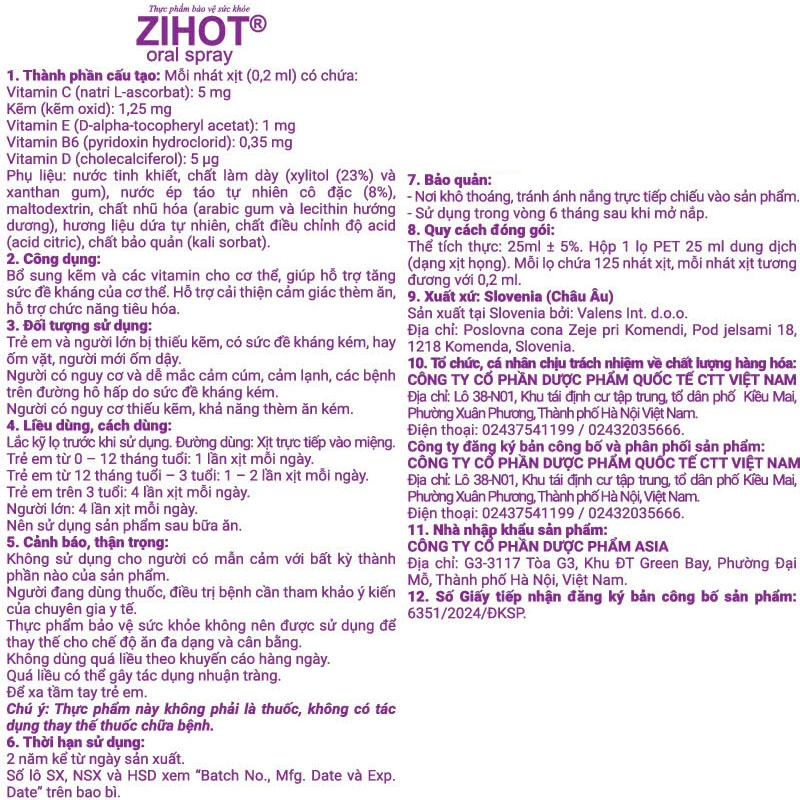 Valens ZIHOT oral spray hỗ trợ tăng sức đề kháng vị dứa, 25 ml dạng xịt (từ 0 tháng) 4
