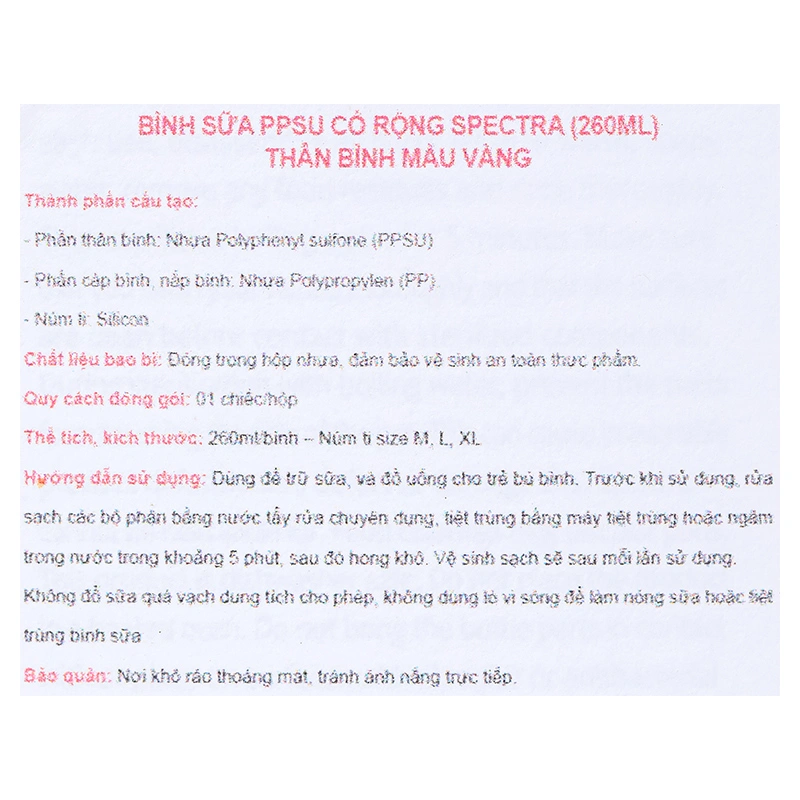 Bình sữa nhựa PPSU Spectra cổ rộng 260 ml (5 - 7 tháng) 42