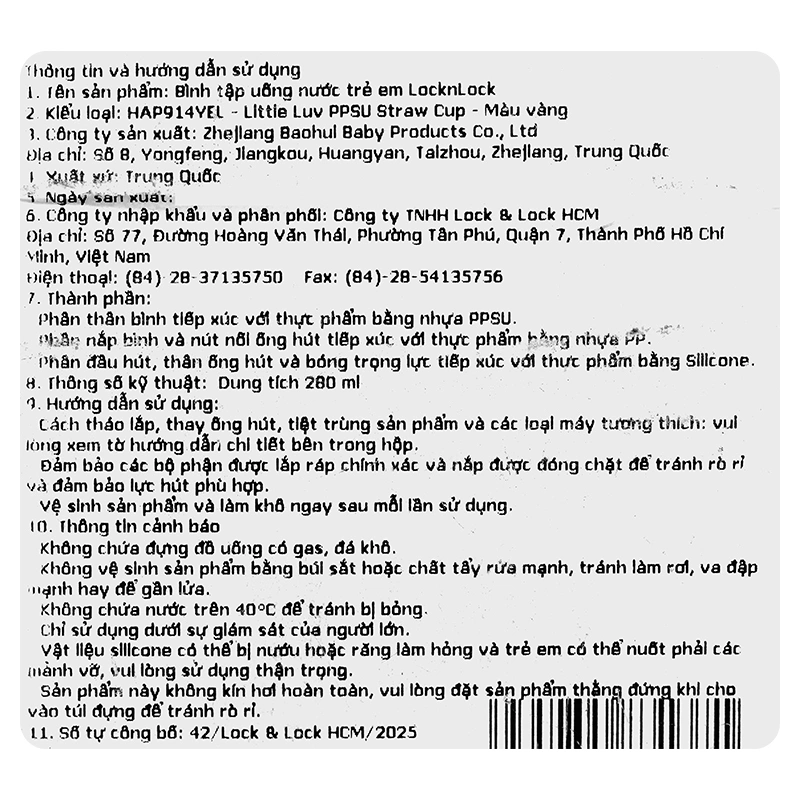 Bình tập uống Lock&Lock Little Luv Straw Cup HAP914IVY 280 ml - Màu be (từ 6 tháng) 23