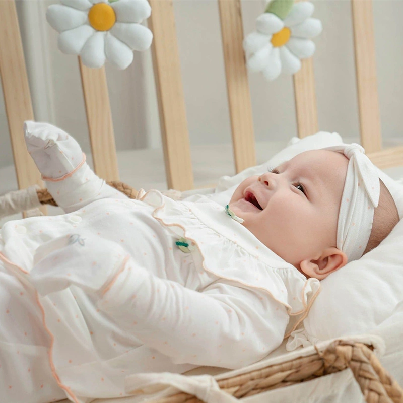 Bộ tay dài cài giữa La Pomme chấm bi hoa điệu đà màu trắng 3