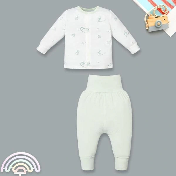 Bộ tay dài unisex La Pomme sợi tre xanh mint - trắng