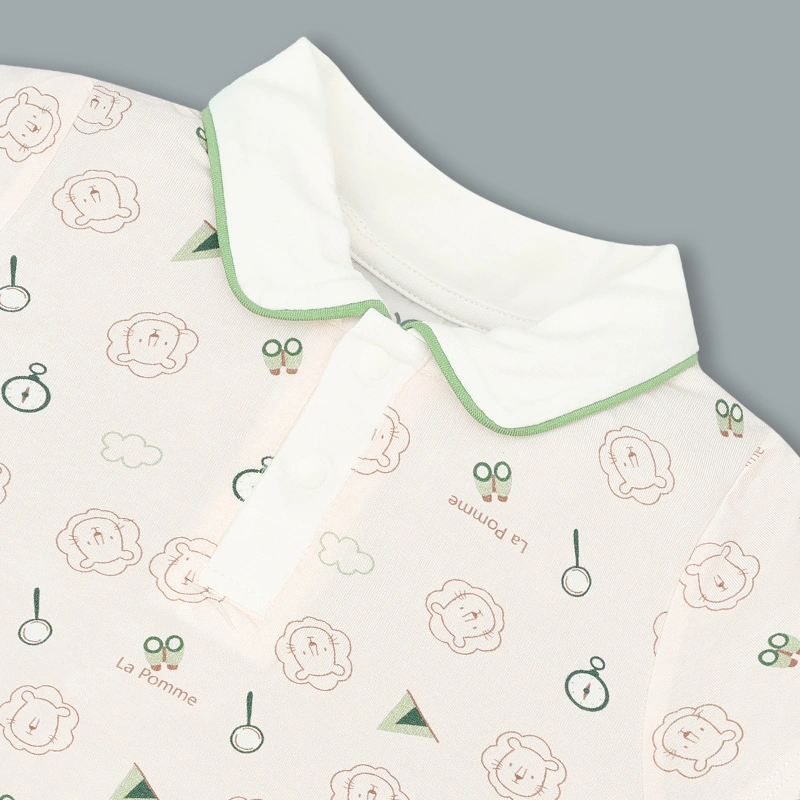 Bộ tay ngắn bé trai La Pomme cổ polo khám phá rừng xanh màu be 4