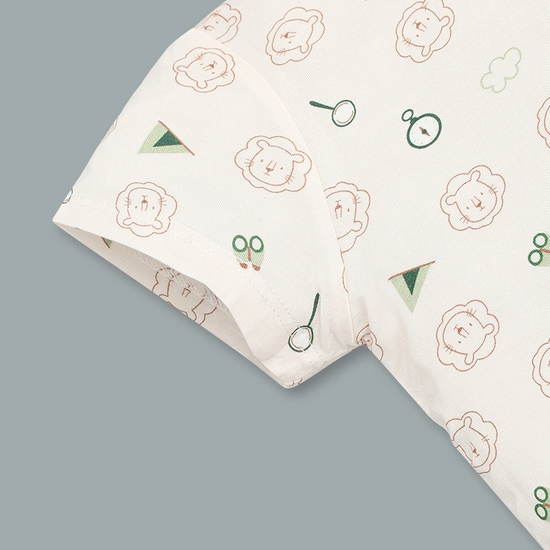Bộ tay ngắn bé trai La Pomme cổ polo khám phá rừng xanh màu be 5