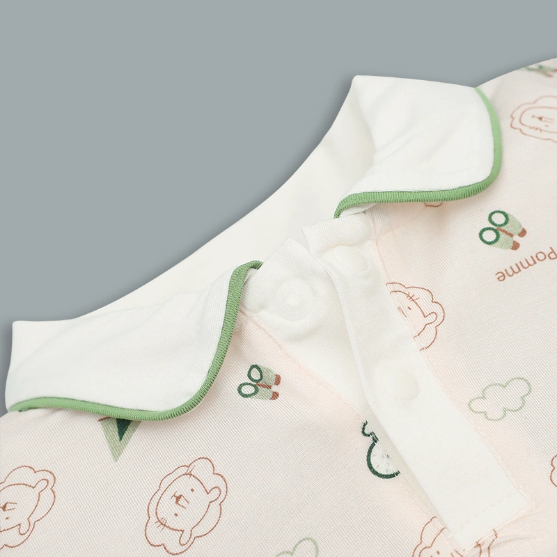 Bộ tay ngắn bé trai La Pomme cổ polo khám phá rừng xanh màu be 6