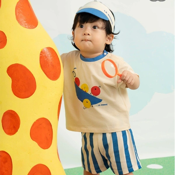 Bộ bé trai La Pomme cotton be - xanh dương