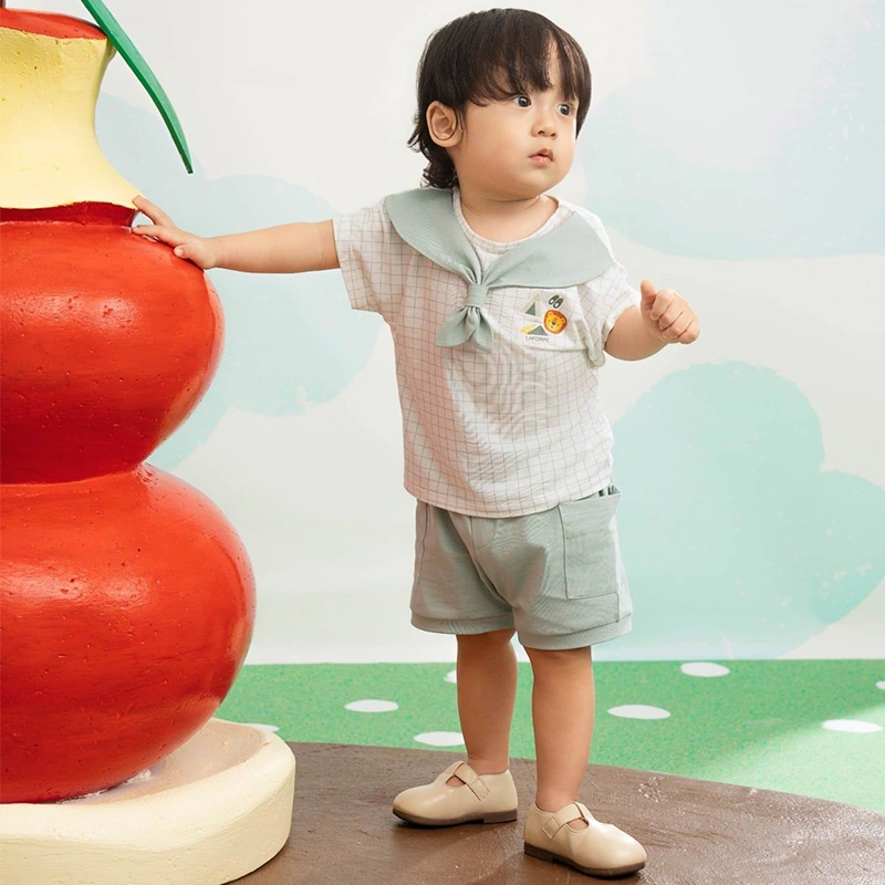 Bộ tay ngắn bé trai La Pomme hướng đạo sinh năng động màu trắng xanh 2