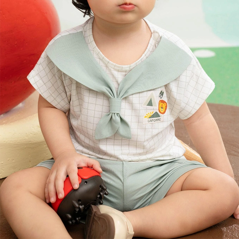 Bộ tay ngắn bé trai La Pomme hướng đạo sinh năng động màu trắng xanh 3