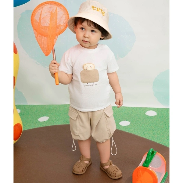 Bộ bé trai La Pomme cotton trắng - be