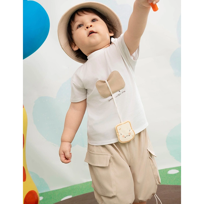Bộ tay ngắn bé trai La Pomme lát bánh mì vui nhộn màu trắng - be 2
