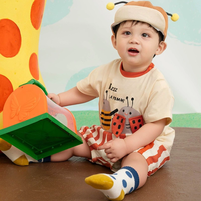 Bộ tay ngắn bé trai La Pomme ong vàng và cánh cam màu be cam 3