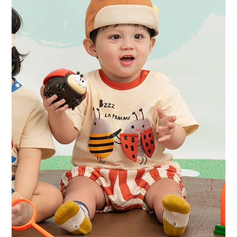 Bộ tay ngắn bé trai La Pomme ong vàng và cánh cam màu be cam 4