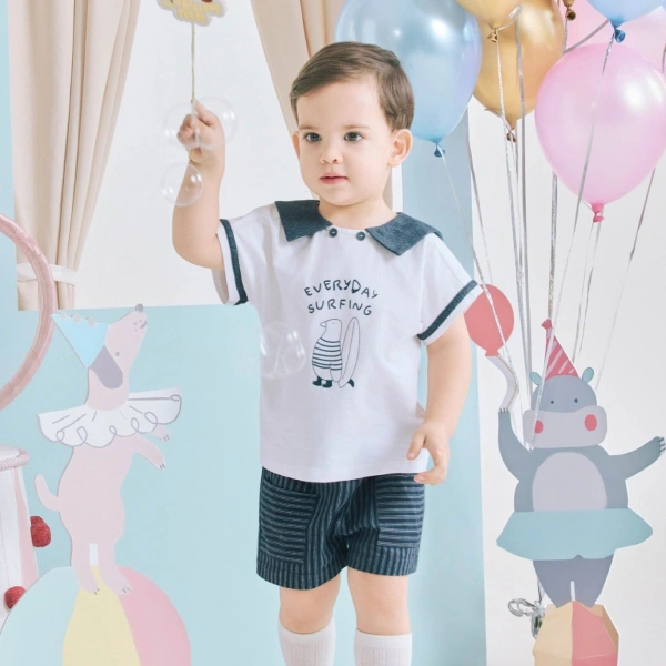 Bộ bé trai La Pomme bamboo trắng - xanh dương