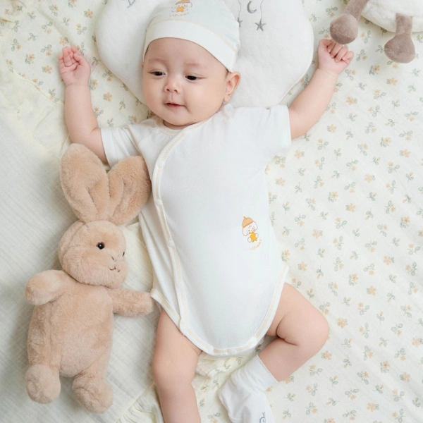 Bodysuit unisex La Pomme sợi tre trắng