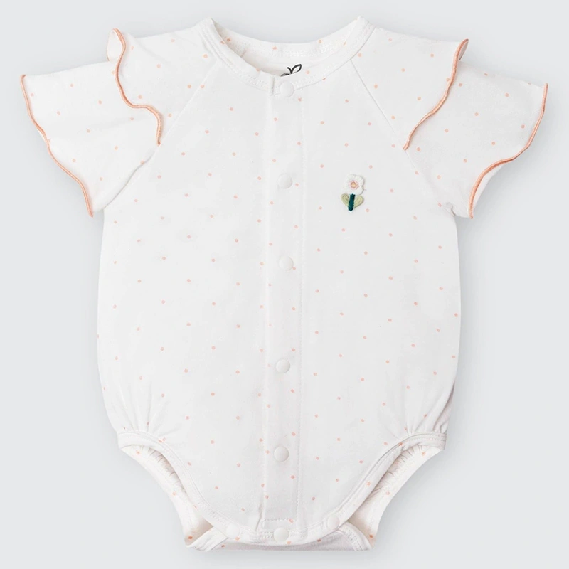 Bodysuit tay ngắn La Pomme chấm bi hoa điệu đà màu trắng 4