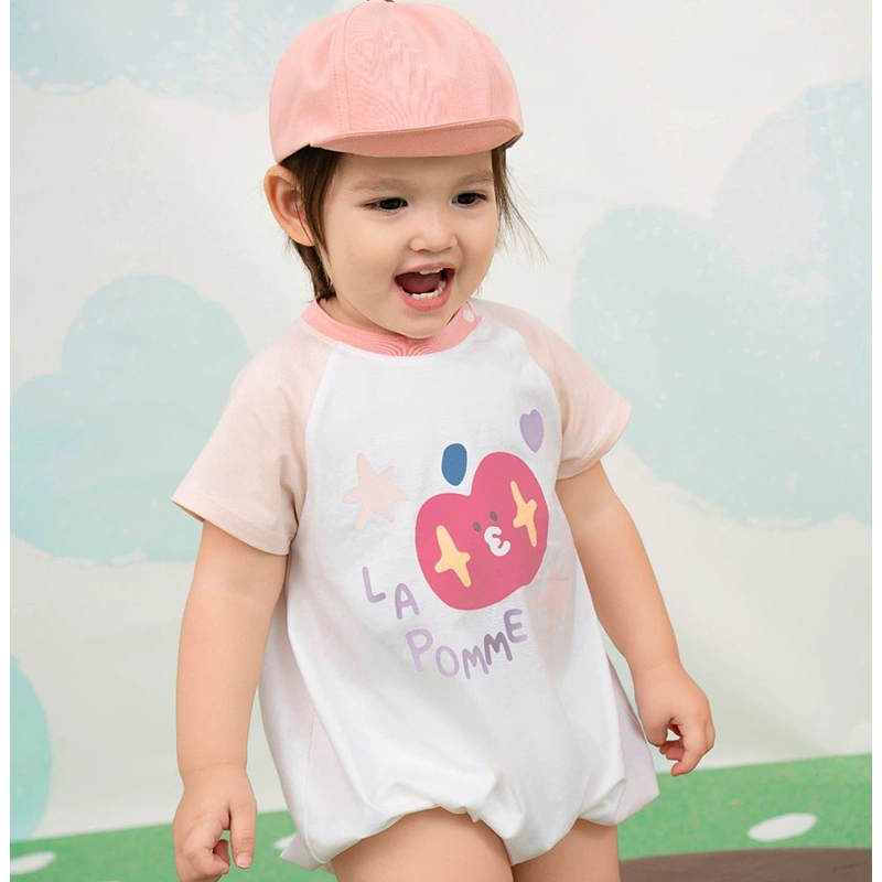 Bodysuit tay ngắn La Pomme dáng bồng bé táo điệu đà màu trắng hồng 2