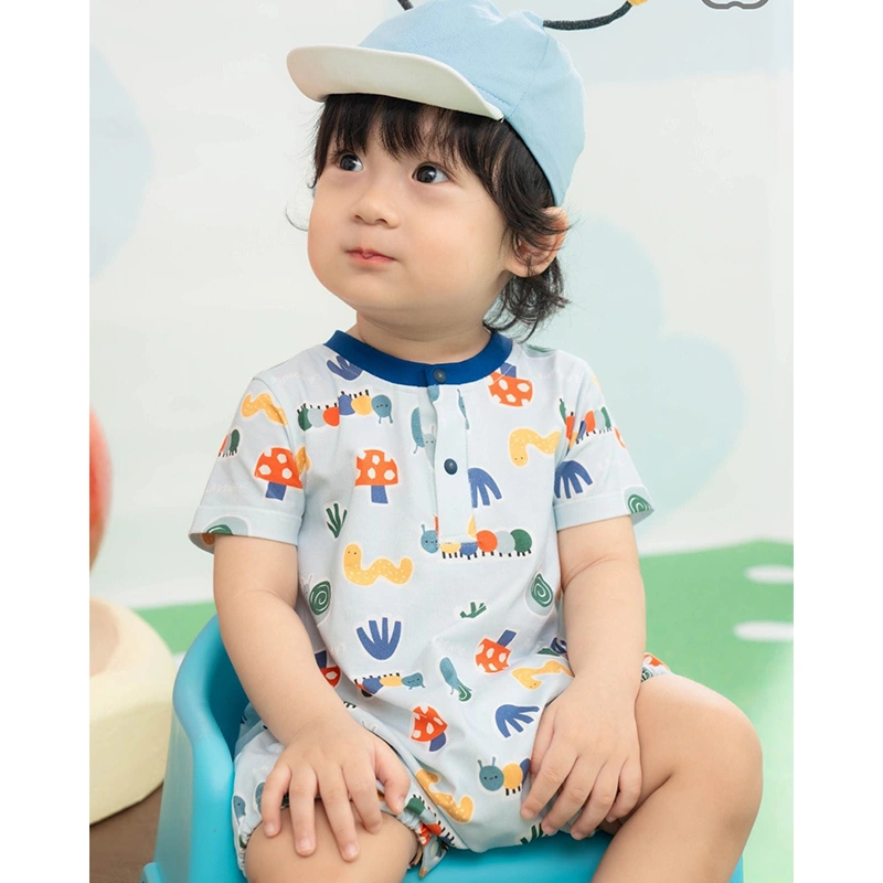 Bodysuit tay ngắn La Pomme họa tiết những người bạn trong vườn màu xanh nhạt 3