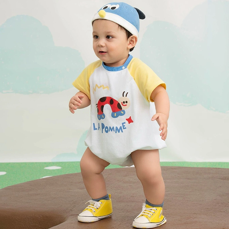 Bodysuit tay ngắn La Pomme sâu bướm vui nhộn màu trắng vàng 2