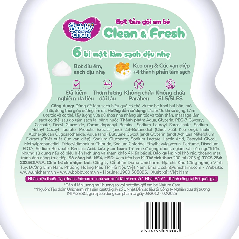 Bọt tắm & gội 2in1 cho bé BobbyChan Clear & Fresh hương trái cây 200 ml (mọi độ tuổi) 3