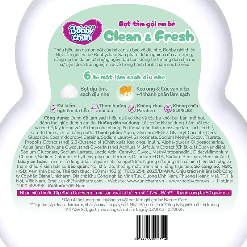 Bọt tắm & gội 2in1 cho bé BobbyChan Clear & Fresh hương trái cây 200 ml (mọi độ tuổi) 5