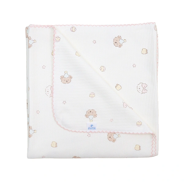 Chăn mây waffle cotton Piumie - Gấu nơ hồng