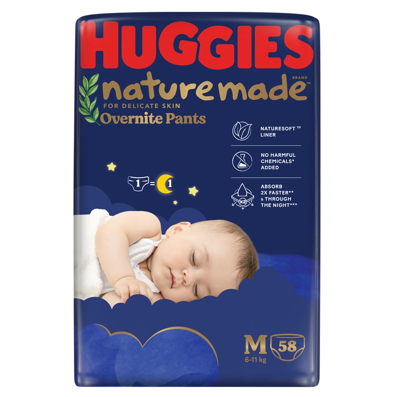 Combo 2 tã quần Huggies Nature made Overnite size M 58 miếng/bịch (6 - 11kg) 2