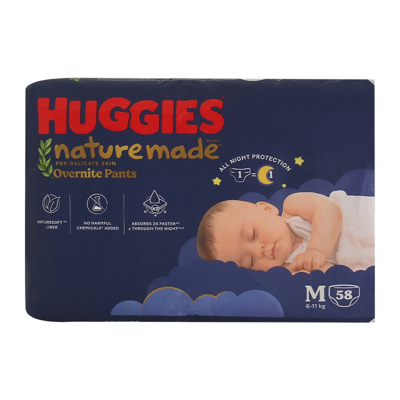 Combo 2 tã quần Huggies Nature made Overnite size M 58 miếng/bịch (6 - 11kg) 3