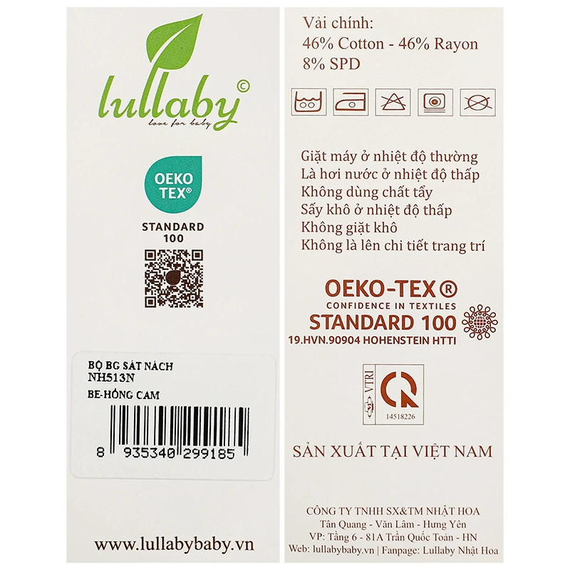 Đồ bộ sát nách bé gái Lullaby NH513N màu be - hồng cam 13
