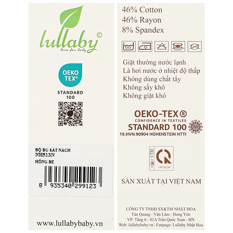 Đồ bộ sát nách bé gái Lullaby NH513N màu be - hồng cam 25